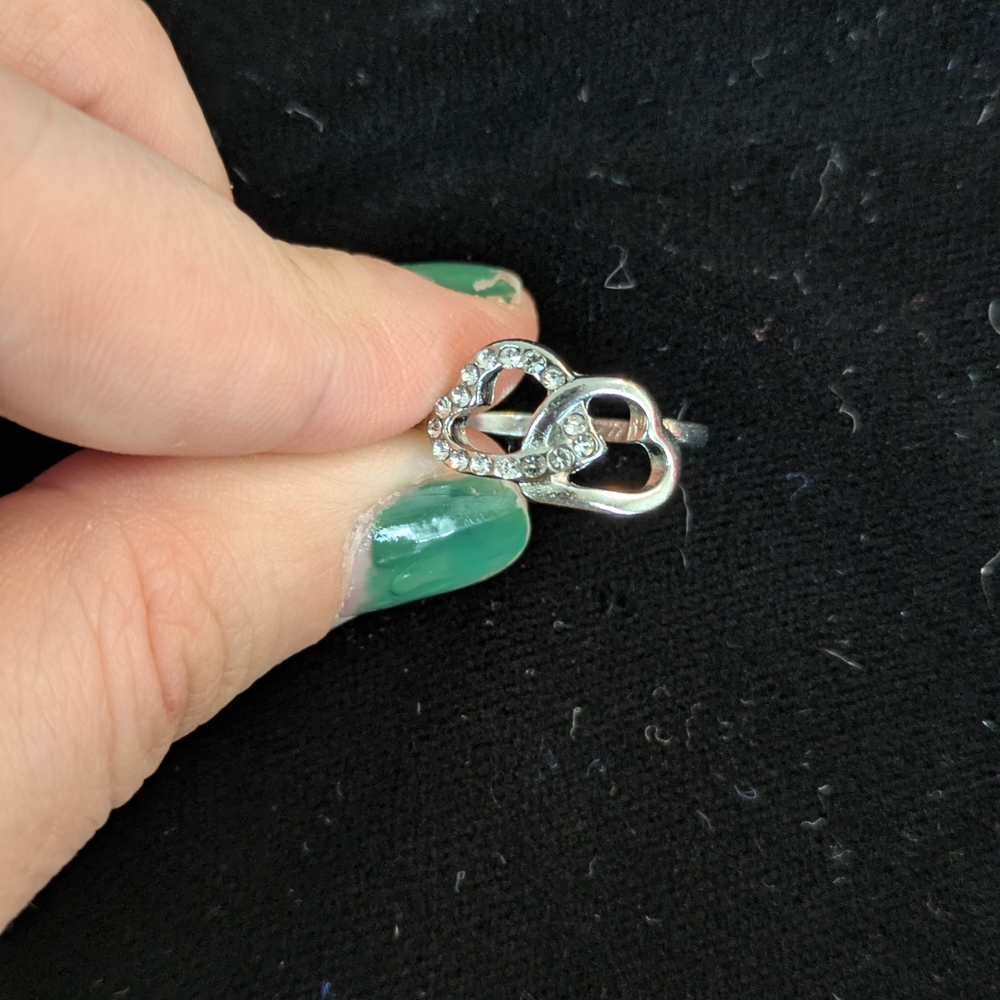Silver Heart Knot Ring with Rhinestones